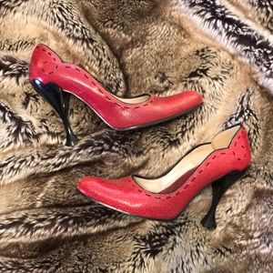 John Fluevog “Listen Up Audrey” Red Leather Pumps